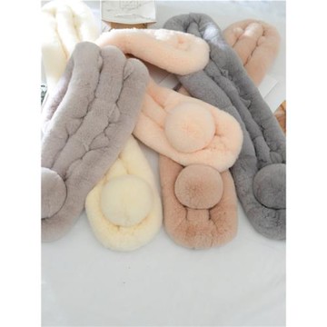 真獺兔毛圍巾圍脖冬季保暖男女百搭三管大球皮草圍脖脖套加厚披肩