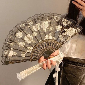 📣爆款推薦📣新複古蕾絲中國風扇子舞蹈折扇拍照漢服旂袍寫真古風擺拍網紅道具 HBIG