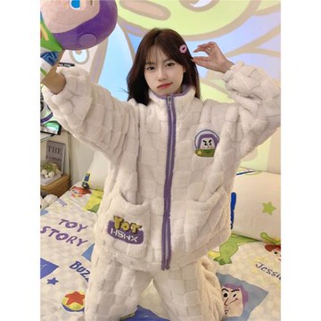 珊瑚絨睡衣女款加厚加絨家居服秋冬季天網紅風法蘭絨保暖外穿套裝