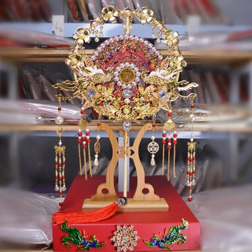 團扇結婚新娘遮面扇高端中式秀禾喜扇雙面古風扇子diy材料包手工