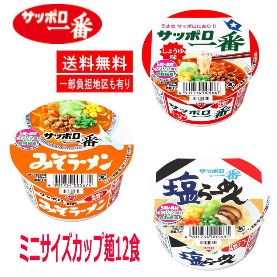 サッポロ一番 カップ麺 おにぎりにちょうどいい ミニサイズカップ麺 12食セット 関東圏送料無料