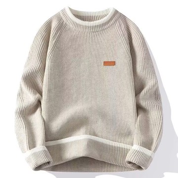 秋冬新款休閒百搭寬鬆上衣男時尚潮流圓領撞色毛衣男