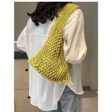 新款純色手工編織包韓系ins鏤空網兜大容量單肩包時尚百搭腋下包