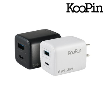 KooPin 38W氮化鎵 雙孔PD+QC 手機急速快充充電器(黑色)