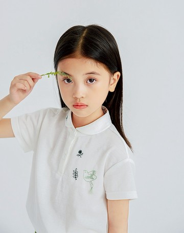 【出清優惠】立領印花棉T  白/黃