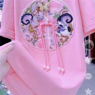 大碼mm棉質T恤女|夏季新款短袖|寬鬆顯瘦短袖|甜美清新T恤衫|國風刺繡上衣|媽媽裝大碼上衣|女裝阿嬤衣服短袖|韓係穿搭