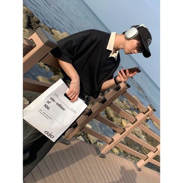 MRCYC撞色Polo衫短袖男夏季寬松翻領短T韓系潮流百搭情侶半袖T恤