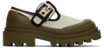 Bottega Veneta 米色 & 绿色 Trek 玛丽珍鞋