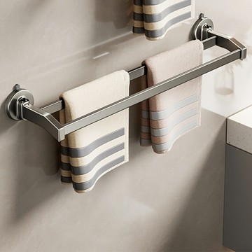 【好拾選物】真空吸盤毛巾架｜免打孔鋁合金｜浴巾雙桿｜毛巾桿60cm