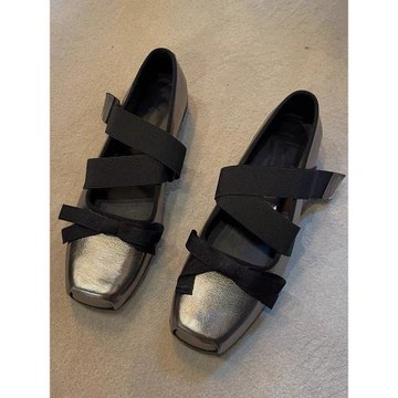 小眾方頭蝴蝶結粗跟芭蕾舞鞋女2025春新款時尚顯瘦平底瑪麗珍單鞋