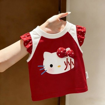 ✨壹灣出貨✨Hello Kitty女童夏薄款純棉圓領無袖T恤寶寶卡通休閒T恤女童上衣