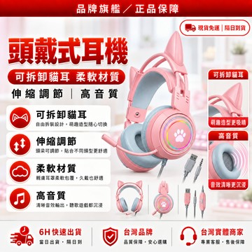 隔日達🎧全新煥新升級 電競耳機🎧 頭戴式耳機 遊戲耳機 電腦耳機 LED燈 有線耳機 降噪 麥克風 耳罩式耳機 貓耳耳機