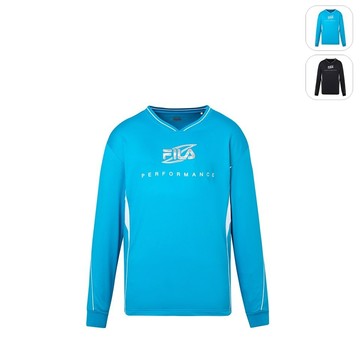 【FILA】男性 長袖圓領T恤-藍色 1TEZ-5304-BU