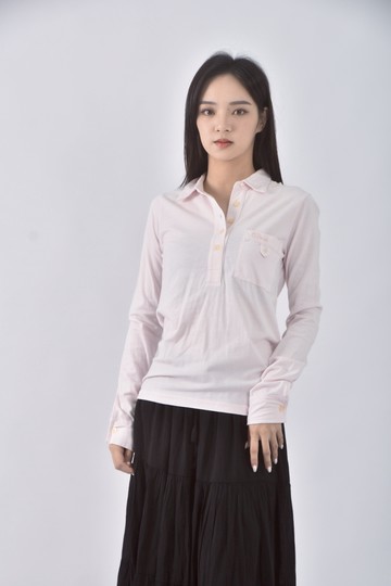 (S) pringle質感棉質純棉粉色長袖上衣