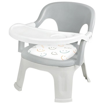 PUKU 藍色企鵝 QQ軟糖兩用餐椅 附餐盤  灰色