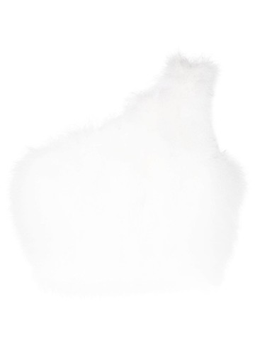 STYLAND - one shoulder cropped top - women - Ostrich Feather/Polyamide/Spandex/Elastane - M - White