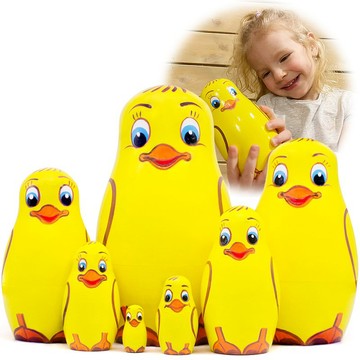 鴨子嵌套娃娃 7 件套 - 木製鴨子玩具 - 黃色鴨子裝飾品