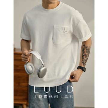 LUUD 夏季新款胸口貼袋純色凈版短袖T恤衫男士圓領氣質潮流體恤衫