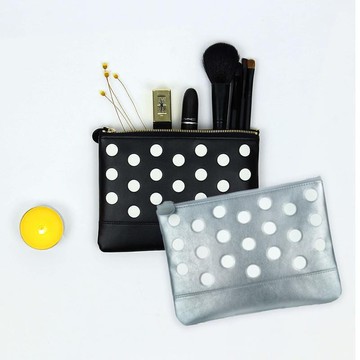 點點造型隨身收納袋(銀/黑) 銀