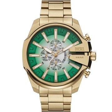 DIESEL Mega Chief Slim 大錶徑漸層綠三眼計時手錶-48mm DZ4684