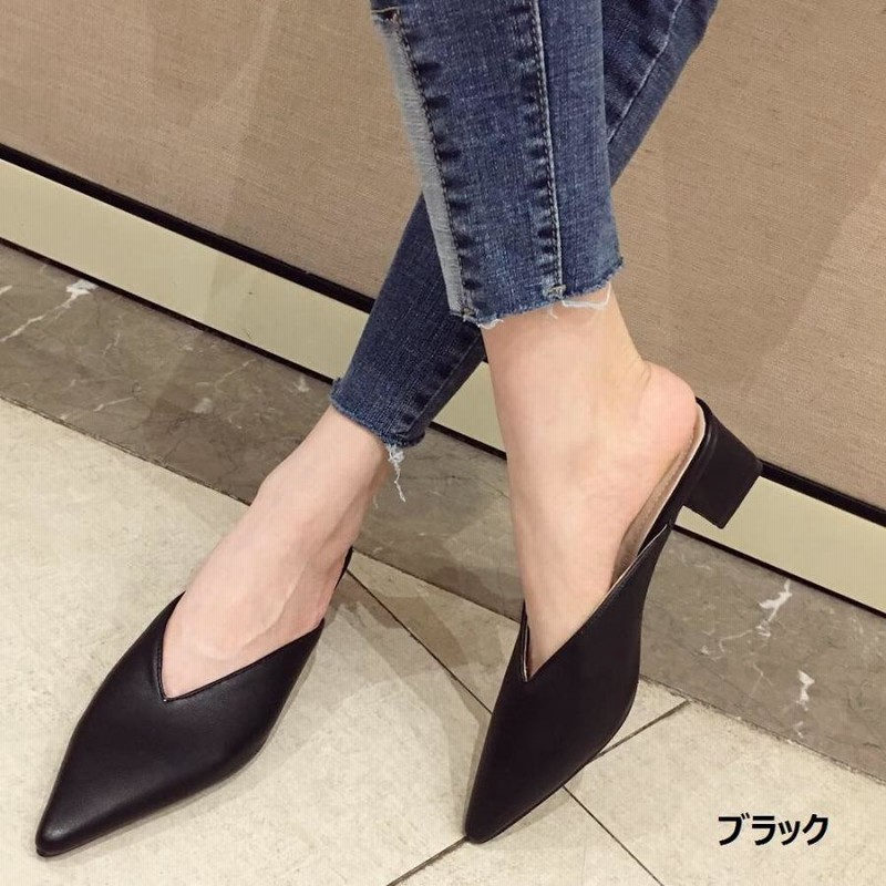 シンプルおしゃれなポインテッドトゥミュール 2cm 5cmヒールポインテッドトゥメリージェーンミュールサンダル New