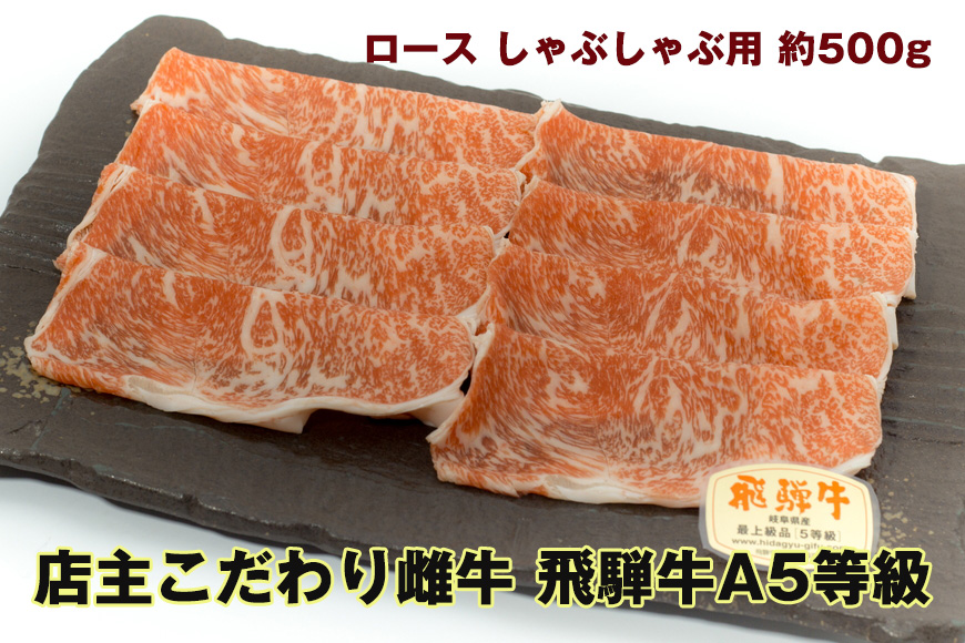 店主こだわり雌牛 飛騨牛A5等級　ロース　しゃぶしゃぶ用　約500g [No.039]