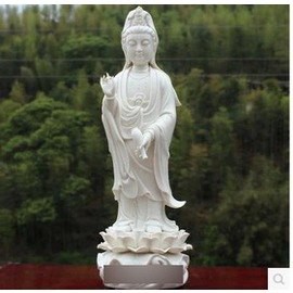 【觀世音菩薩-站蓮觀音-陶瓷-厚11*寬12*高41cm-1套/組】德化精品陶瓷佛像 宗教工藝品擺件家裝家飾-7501016