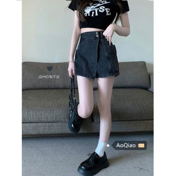 秋季新款大碼胖妹妹mm高腰顯瘦牛仔半身裙百搭不規則短裙褲裙女