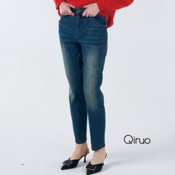 Qiruo 奇若專櫃牛仔褲3218C刷白藍