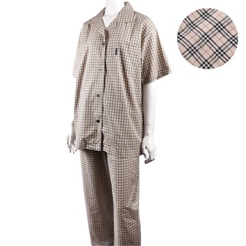 BURBERRY 巴寶莉  經典格紋短袖襯衫純棉女裝休閒家居服套組-淺卡其