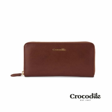 【寧寧精品】Crocodile 鱷魚 男女長夾拉鍊錢包 Naturale系列-0103-11007-02 咖啡色