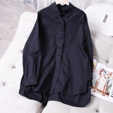 2024春裝新款韓版時尚休閑中長款襯衫女百搭顯瘦薄款純棉襯衣