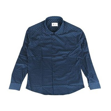THE (shirt)經典滿版幾何印花棉質釦式開口長袖襯衫(男/深藍灰)