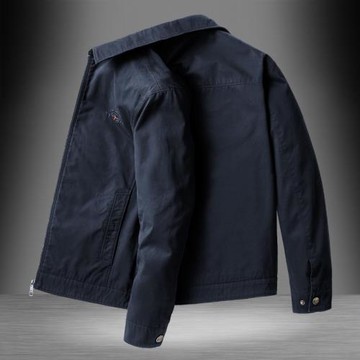 爸爸純棉夾克春秋大碼休閑翻領外套中年男士工裝薄款上衣服40-50