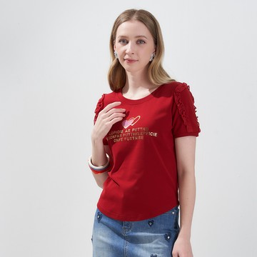 CLL巧玲瓏 金箔雙心花邊袖上衣 7253113