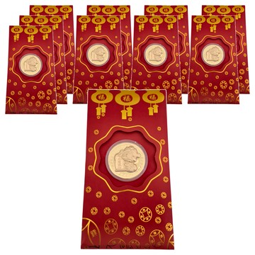 財神爺紅包金幣 (多款式隨機) 開運金幣+亞克力 紅包袋 - 紙  10個