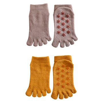 NICOFUN 愛定做 小雪花防滑分趾短女襪 FYK23YOGA04 84g 2雙  22~24.5cm  淺棕色，薑黃色