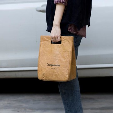 杜邦紙保溫袋日式復古便當袋上班帶飯手提午餐包防水防油學生資料