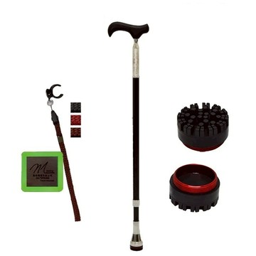 【海夫】枴杖屋 當代藝術系列 360度 防滑避震 10段伸縮手杖 滿點底座 夜光片扣環 粉底白花紋 黑(C23C01)