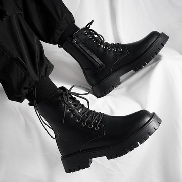 男士切爾西短靴 馬丁靴男英倫風高級感厚底增高工裝皮靴男士真皮高筒機車切爾西靴