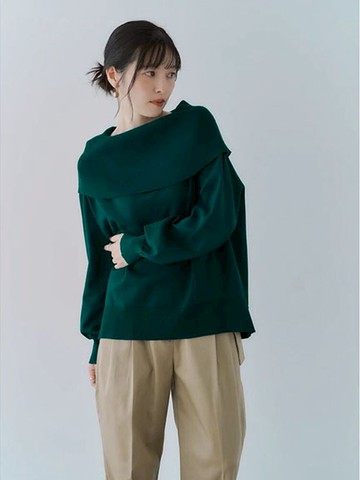 一字翻領造型針織寬袖上衣(7A43L2C0100) - YECCA VECCA