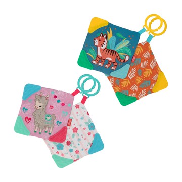 【Nuby】啾啾沙沙安撫巾_羊駝/老虎_單入雙面｜按壓啾啾聲 揉捏沙沙聲 掛環 固齒器 安撫寶寶