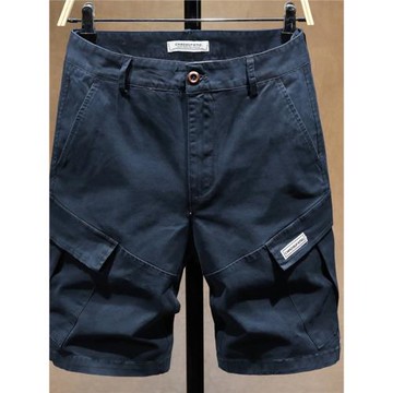 夏季工裝多口袋休閑短褲男寬松大碼馬中褲潮流純棉直筒薄款五分褲