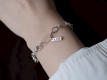 【客製化禮物】925純銀 不對稱鍛敲 麻花橢圓鍊  客製化刻字 手鍊