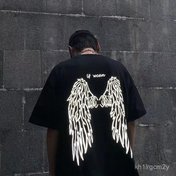 ⚡限量購⚡M-5XL 夏季反光翅膀情侶短袖 T恤男女衕款 韓版ins潮流寬鬆大碼休閒寬鬆 五分袖上衣 胖子顯瘦 男生衣