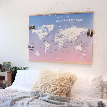 世界地圖-專屬訂製實木框海報-輕柔粉(客製化禮物 聖誕禮物)