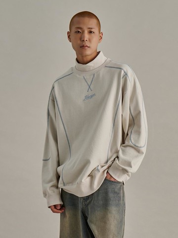Embossed Texture Stitch Layered Sweatshirt [Ivory]