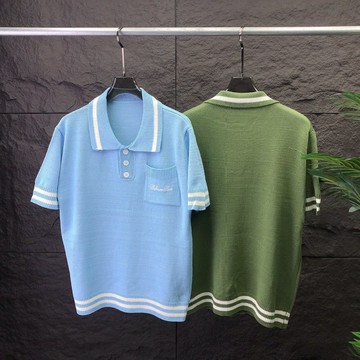 時尚歐貨 Ba 巴爾 休閑學院風口袋刺繡翻領polo針織顯瘦短袖上衣鑫弘-衣錦男裝