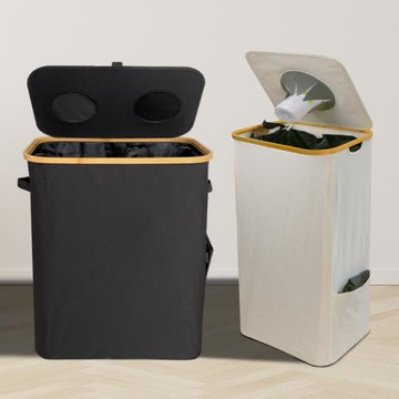 源頭工廠帶蓋可折疊回收瓶箱楠竹牛津布收納筐家用帶內袋集瓶箱