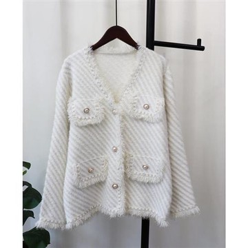 【米蘭精品】針織外套長袖毛衣-韓版寬鬆斜紋小香風針織女外套4色74jl25